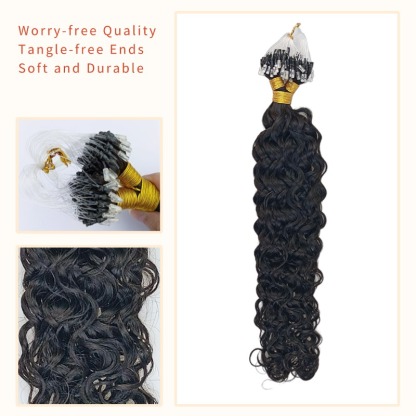 Micro Ring Hair Extensions - #1B Italian Curly Human Hair