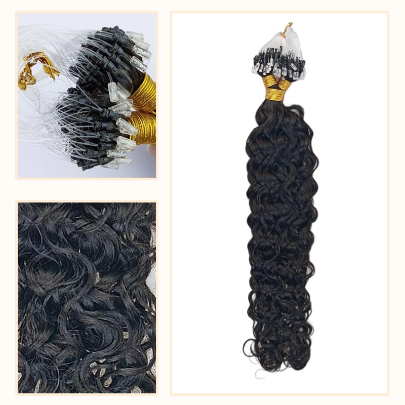 Micro Ring Hair Extensions - #1B Italian Curly Human Hair