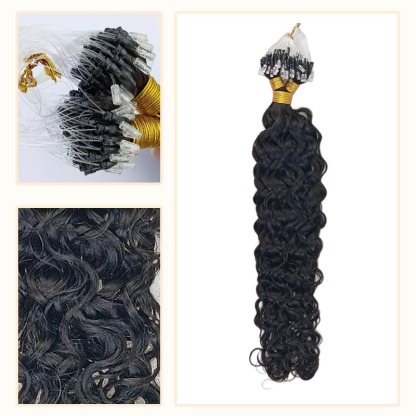 Micro Ring Hair Extensions - #1B Italian Curly Human Hair