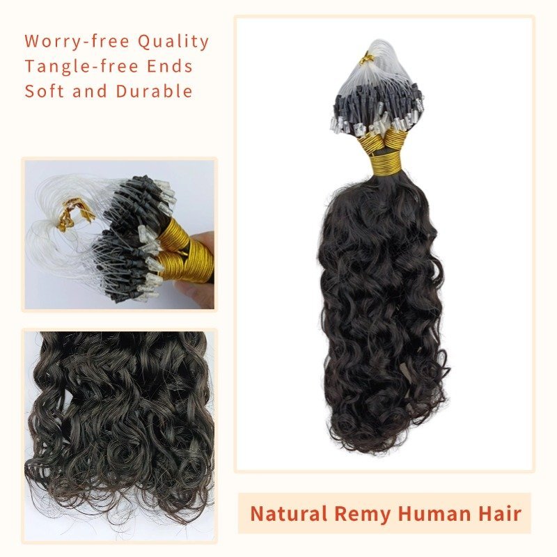 Micro Ring Hair Extensions - #1B Italian Curly Human Hair