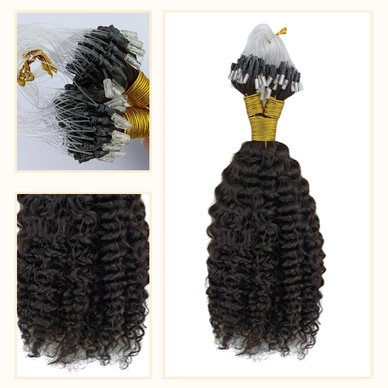 Micro Ring Hair Extensions - #1B Jerry Curly Human Hair