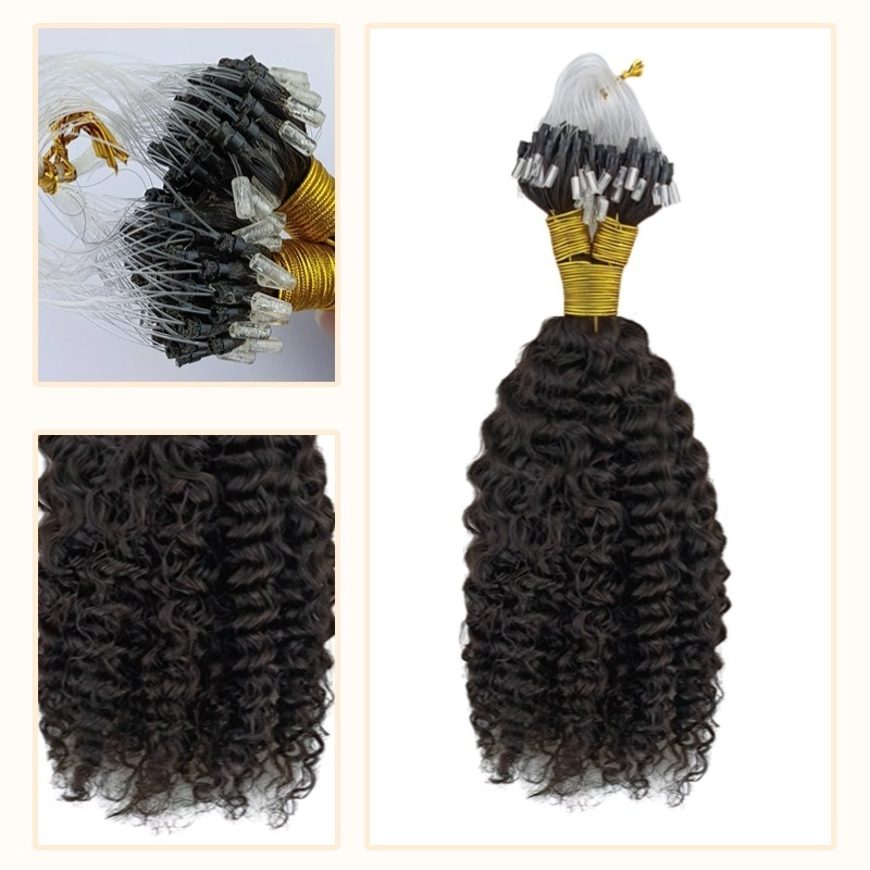 Micro Ring Hair Extensions - #1B Jerry Curly Human Hair