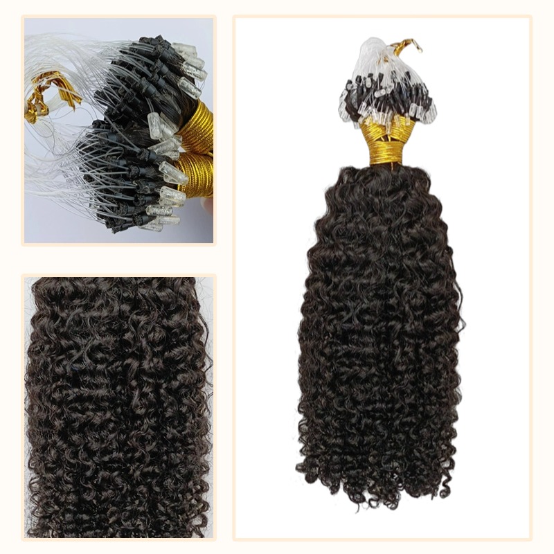 Micro Ring Hair Extensions - #1B Jerry Curly Human Hair