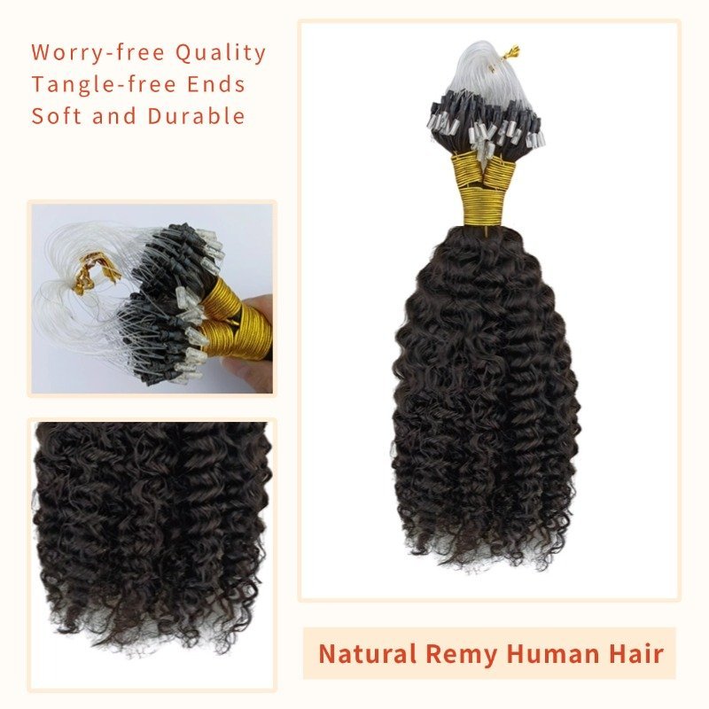 Micro Ring Hair Extensions - #1B Jerry Curly Human Hair
