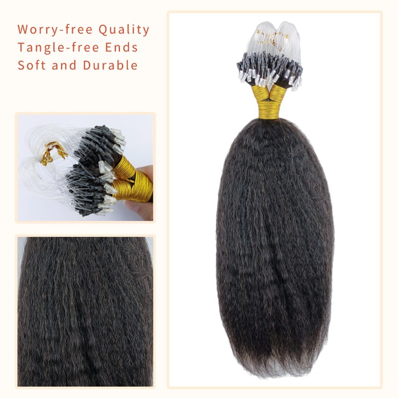 Micro Ring Hair Extensions - #1B Kinky Straight Human Hair