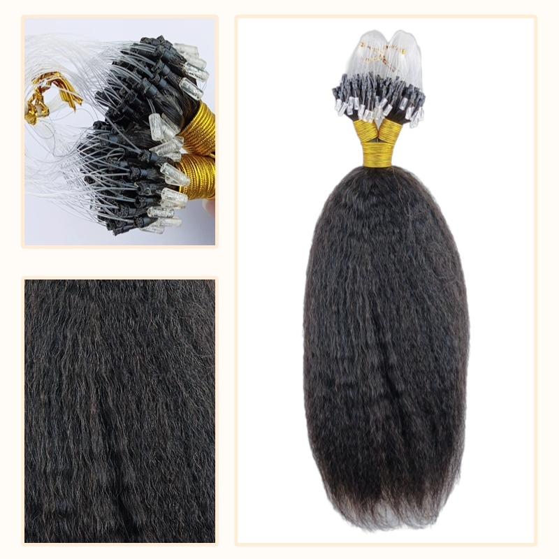 Micro Ring Hair Extensions - #1B Kinky Straight Human Hair