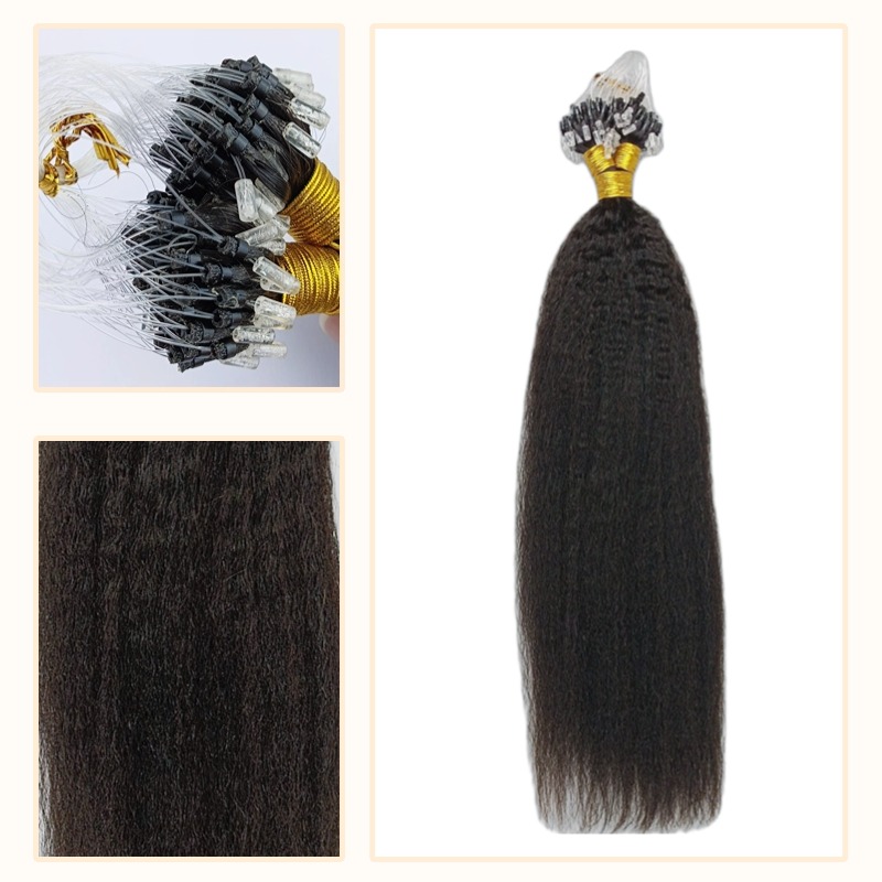 Micro Ring Hair Extensions - #1B Kinky Straight Human Hair