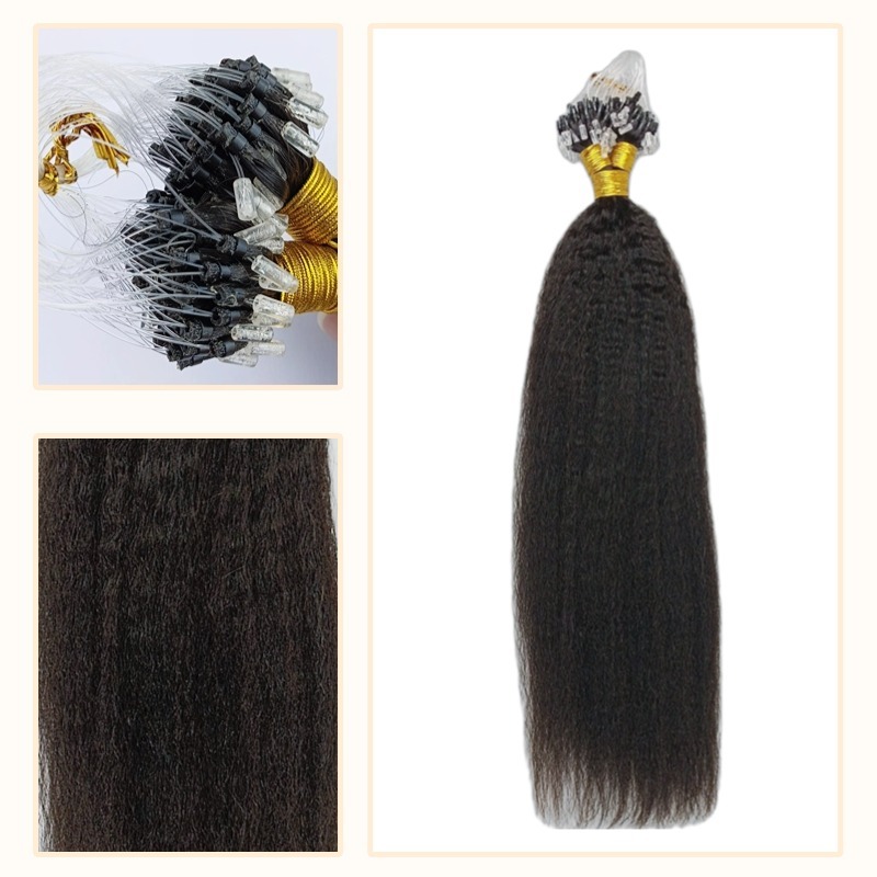 Micro Ring Hair Extensions - #1B Kinky Straight Human Hair