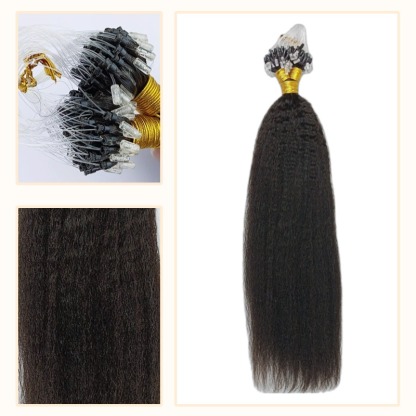 Micro Ring Hair Extensions - #1B Kinky Straight Human Hair
