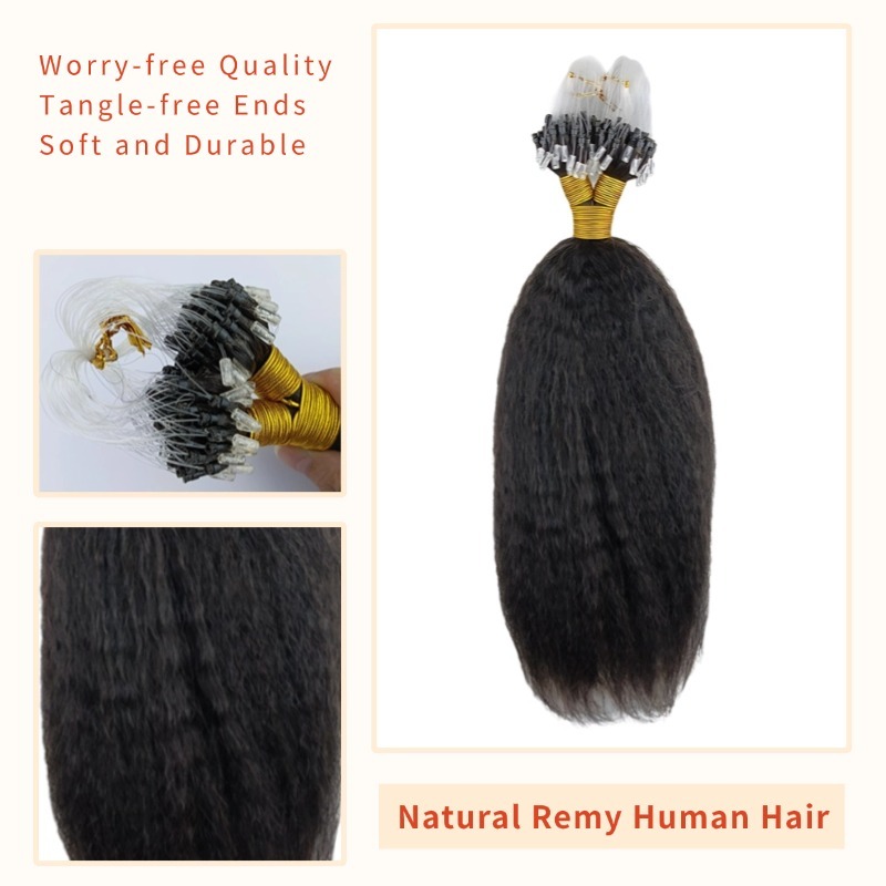 Micro Ring Hair Extensions - #1B Kinky Straight Human Hair