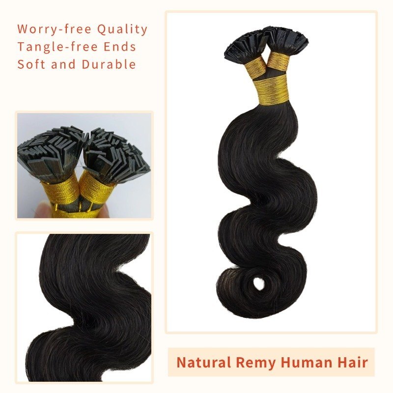 K-Tip Hair Extensions - #1B Body Wave Human Hair
