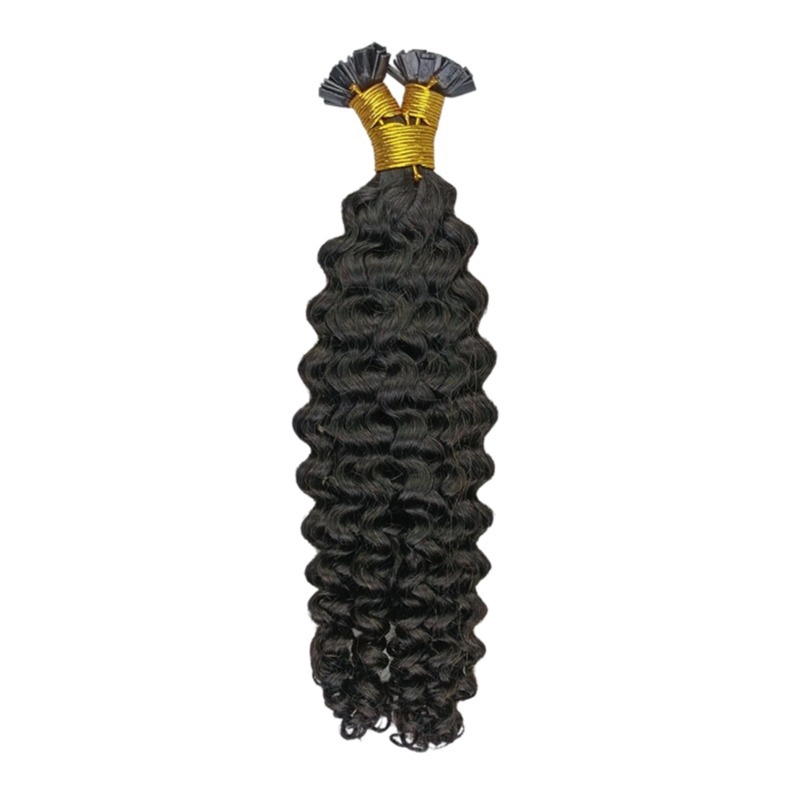 K-Tip Hair Extensions - #1B Deep Curly Human Hair