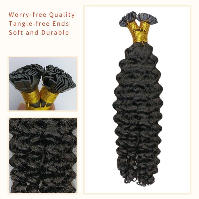 K-Tip Hair Extensions - #1B Deep Curly Human Hair