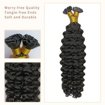 K-Tip Hair Extensions - #1B Deep Curly Human Hair