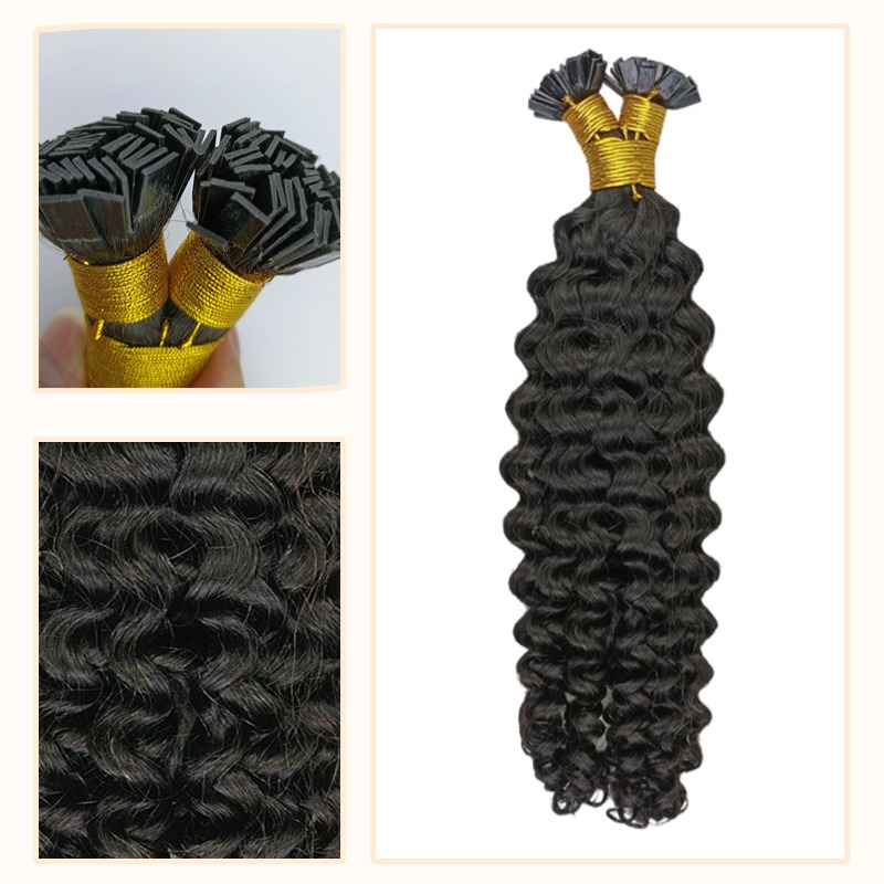 K-Tip Hair Extensions - #1B Deep Curly Human Hair
