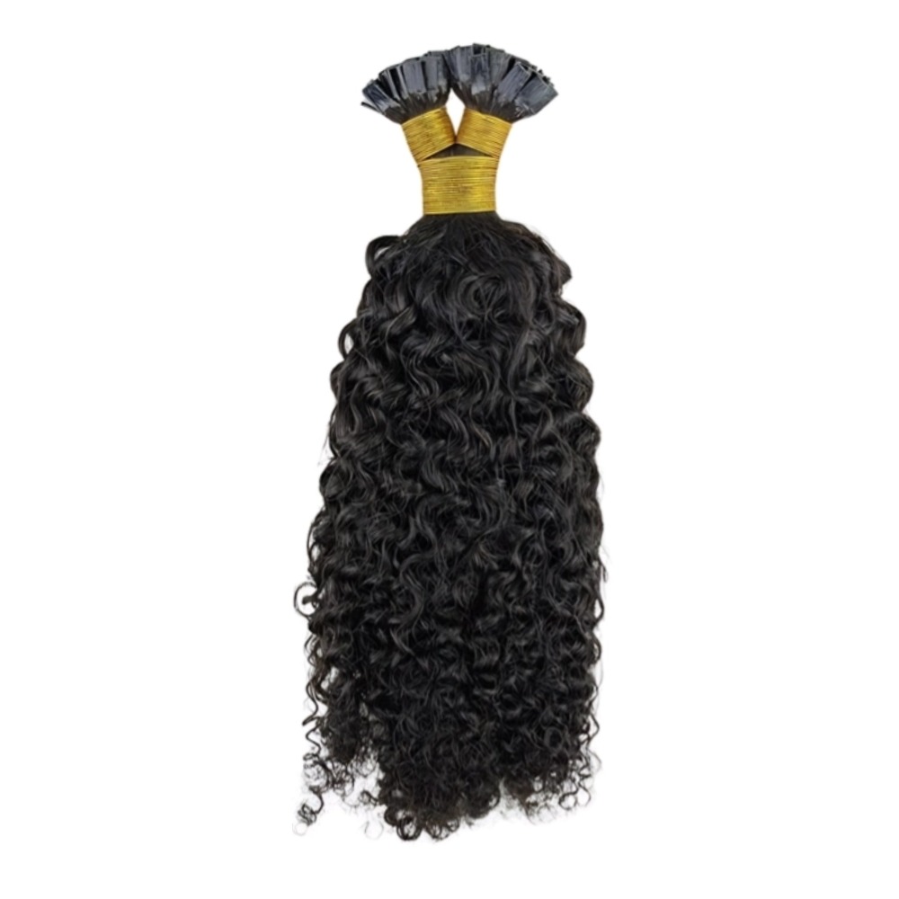K-Tip Hair Extensions - #1B Jerry Curly Human Hair