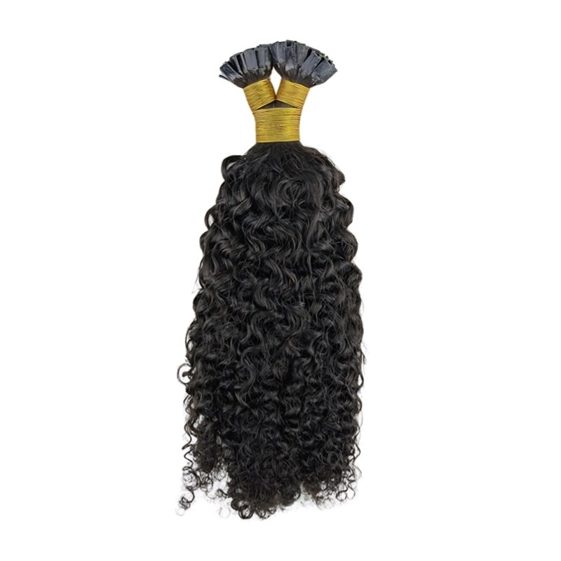 K-Tip Hair Extensions - #1B Jerry Curly Human Hair