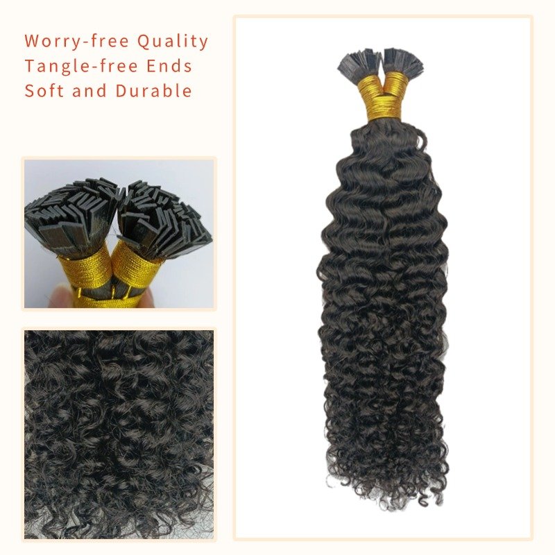 K-Tip Hair Extensions - #1B Jerry Curly Human Hair