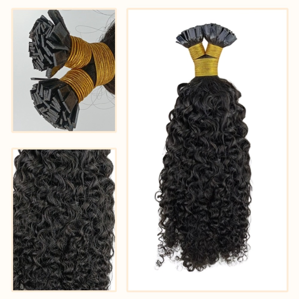 K-Tip Hair Extensions - #1B Jerry Curly Human Hair