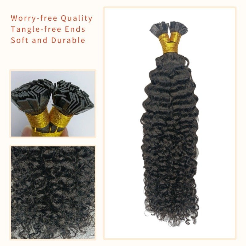 K-Tip Hair Extensions - #1B Jerry Curly Human Hair