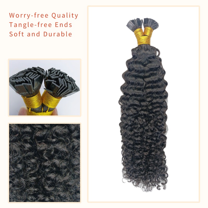 K-Tip Hair Extensions - #1B Jerry Curly Human Hair