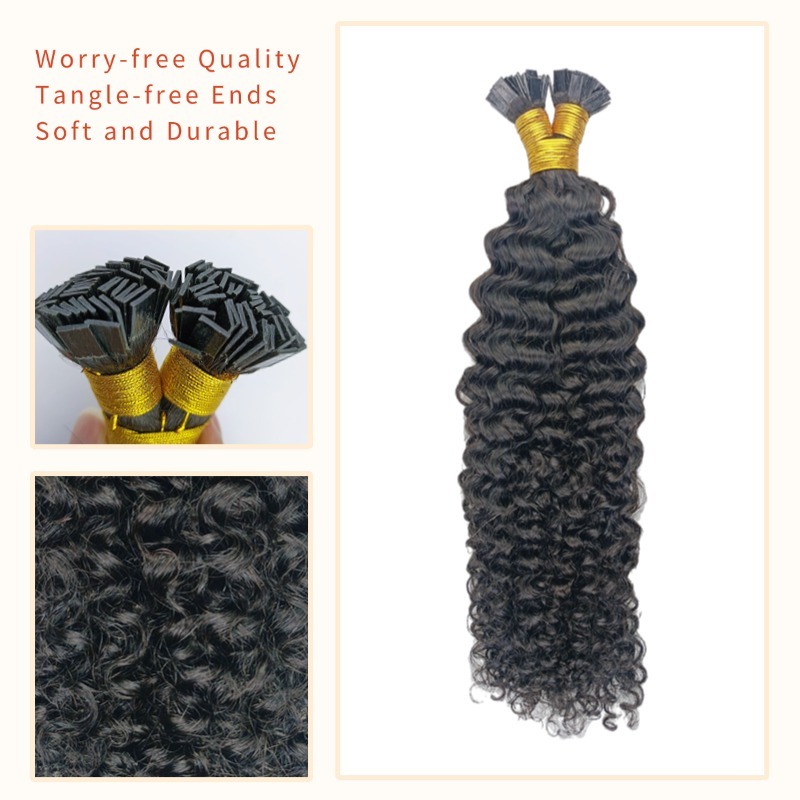K-Tip Hair Extensions - #1B Jerry Curly Human Hair