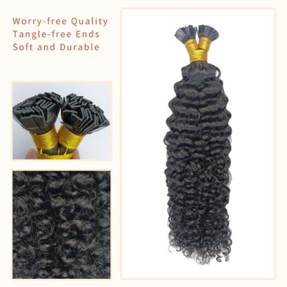 K-Tip Hair Extensions - #1B Jerry Curly Human Hair