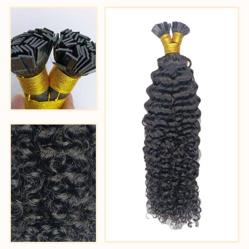 K-Tip Hair Extensions - #1B Jerry Curly Human Hair