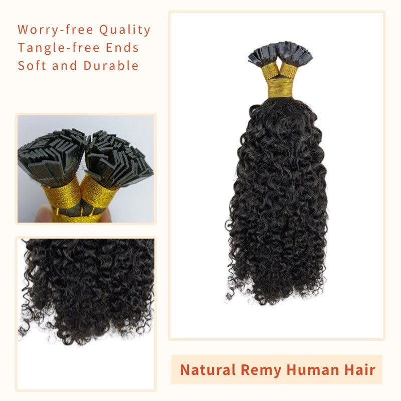K-Tip Hair Extensions - #1B Jerry Curly Human Hair