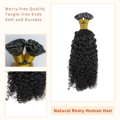 K-Tip Hair Extensions - #1B Jerry Curly Human Hair