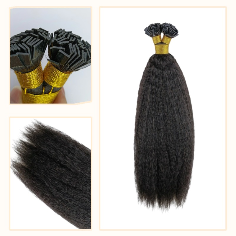 K-Tip Hair Extensions - #1B Kinky Straight Human Hair