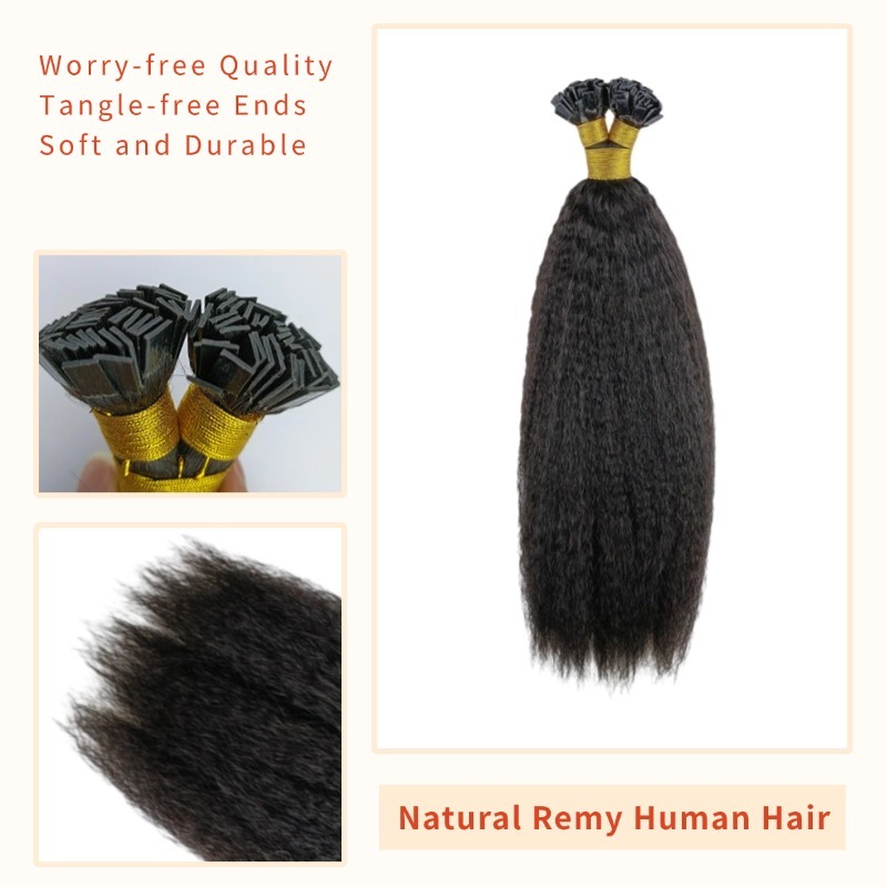 K-Tip Hair Extensions - #1B Kinky Straight Human Hair
