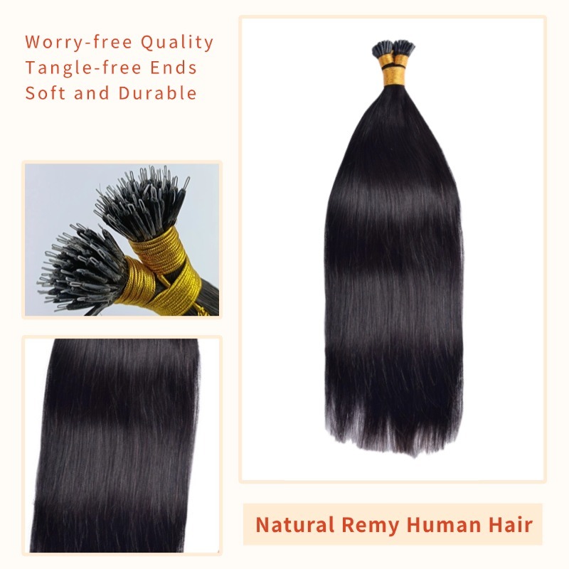 Nano Ring Hair Extensions - #1B Straight Human Hair