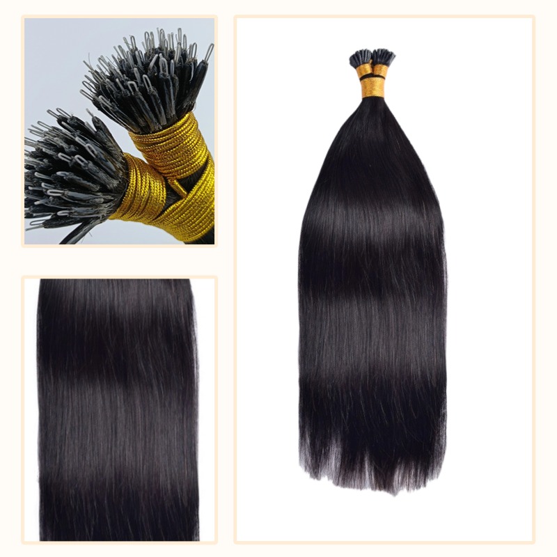 Nano Ring Hair Extensions - #1B Straight Human Hair