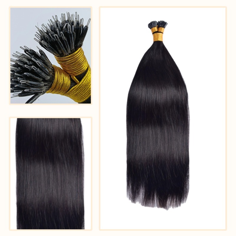 Nano Ring Hair Extensions - #1B Straight Human Hair