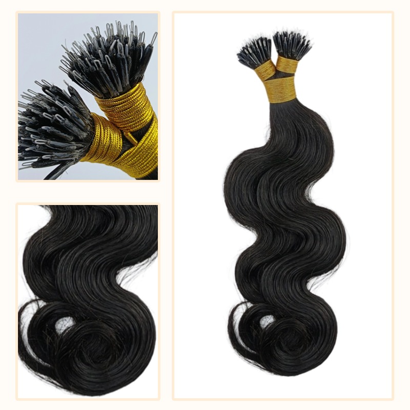 Nano Ring Hair Extensions - #1B Body Wave Human Hair