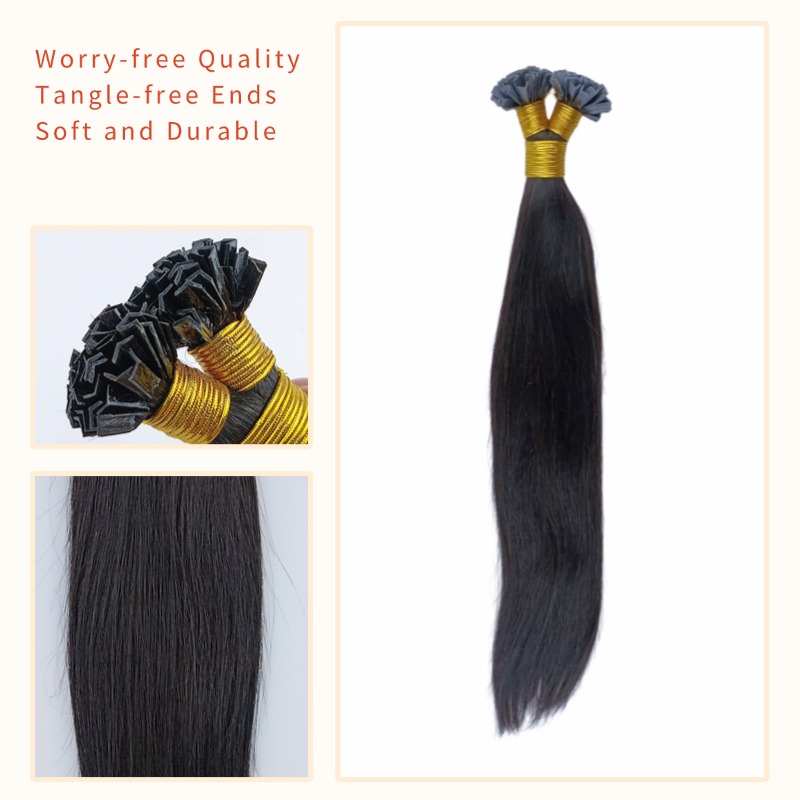 V-Tip Hair Extensions - #1B Straight Human Hair