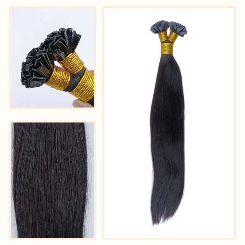 V-Tip Hair Extensions - #1B Straight Human Hair