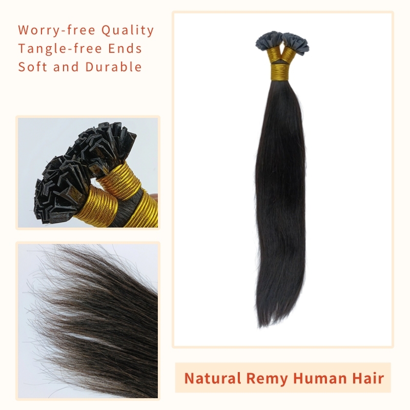 V-Tip Hair Extensions - #1B Straight Human Hair