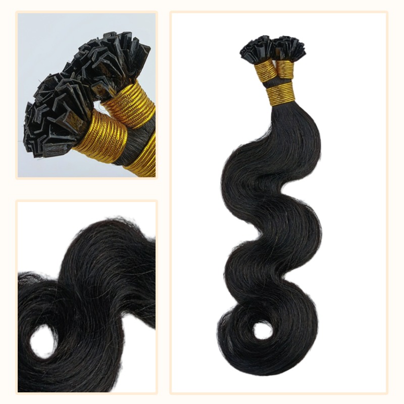 V-Tip Hair Extensions - #1B Body Wave Human Hair