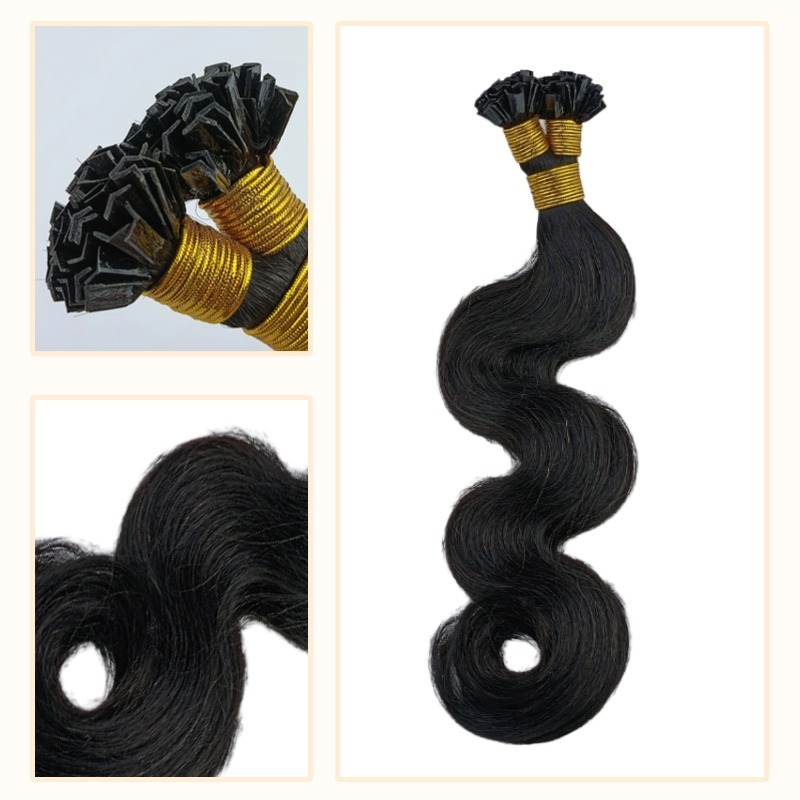 V-Tip Hair Extensions - #1B Body Wave Human Hair