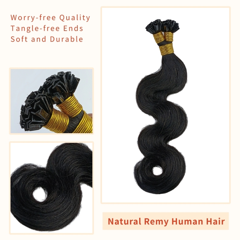 V-Tip Hair Extensions - #1B Body Wave Human Hair