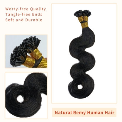V-Tip Hair Extensions - #1B Body Wave Human Hair
