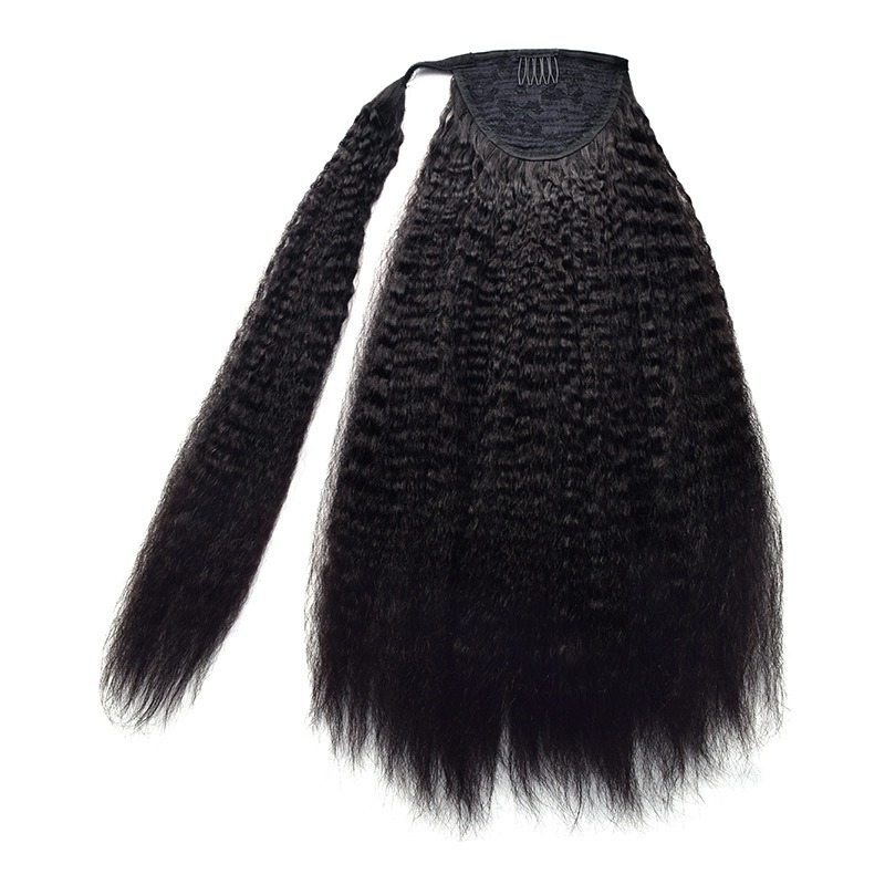 Ponytail Hair Extensions - #1B Kinky Straight Human Hair