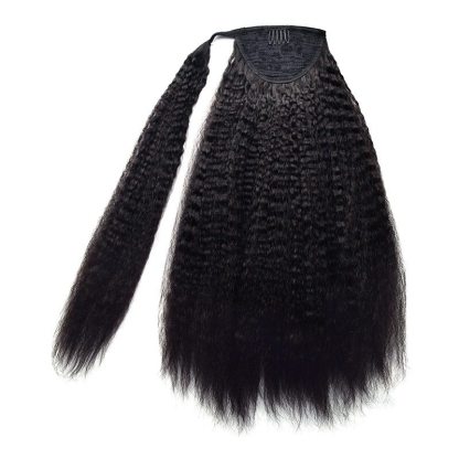 Ponytail Hair Extensions - #1B Kinky Straight Human Hair