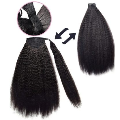 Ponytail Hair Extensions - #1B Kinky Straight Human Hair
