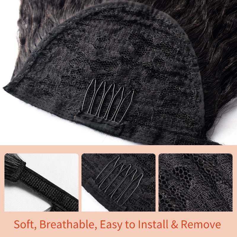 Ponytail Hair Extensions - #1B Kinky Straight Human Hair