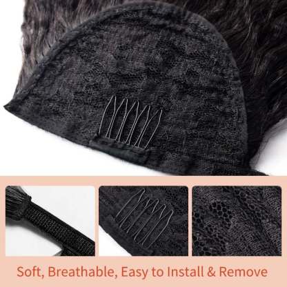 Ponytail Hair Extensions - #1B Kinky Curly Human Hair