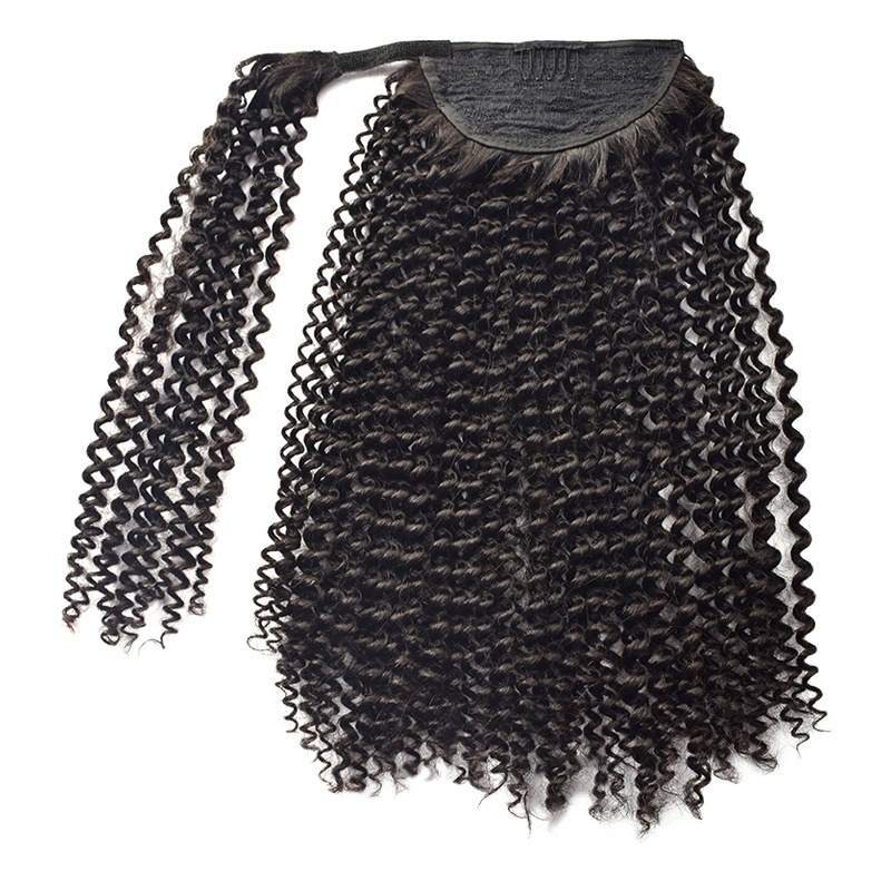 Ponytail Hair Extensions - #1B Kinky Curly Human Hair