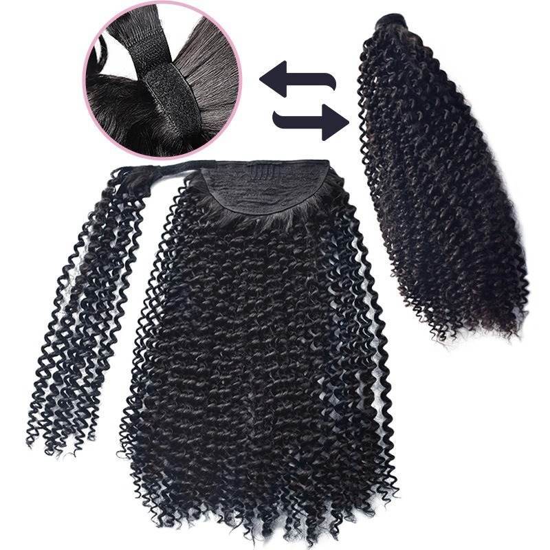 Ponytail Hair Extensions - #1B Kinky Curly Human Hair